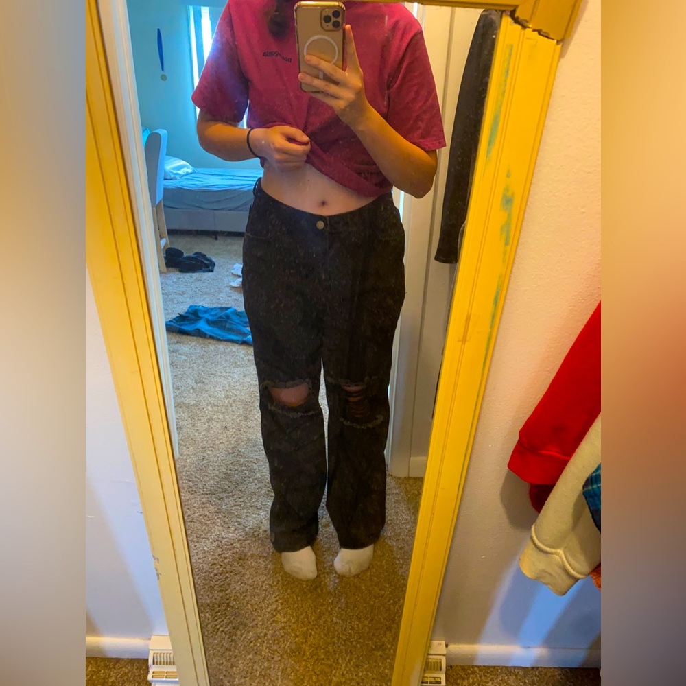 black ripped mom jeans